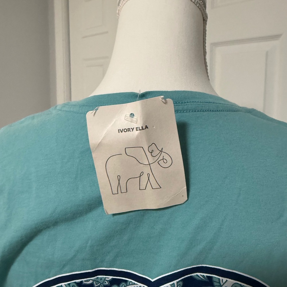 New Ivory Ella Aqua Blue Paisley Floral Elephant long sleeve Small women's shirt - Picture 5 of 8